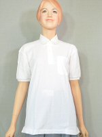 女子布帛襟半袖ポロシャツ　白